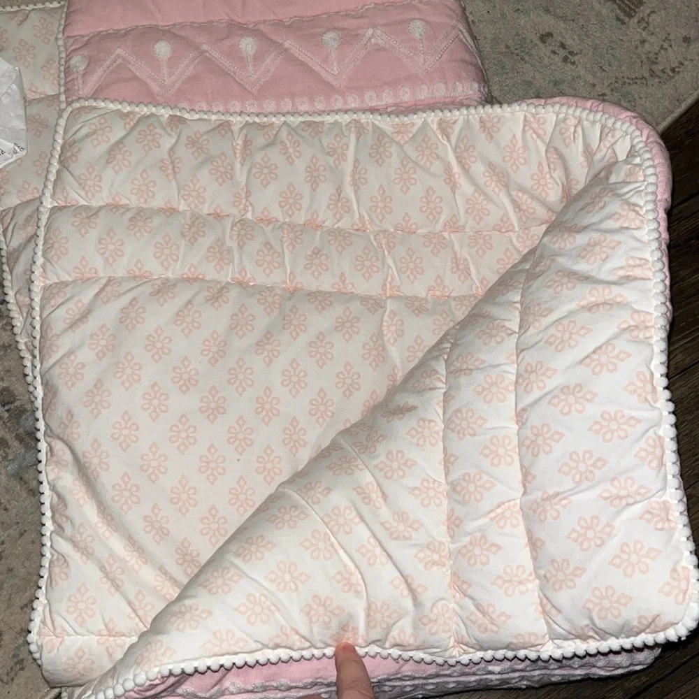 Pink Embroidered reversible comforter with dust ruffle Elephant Design